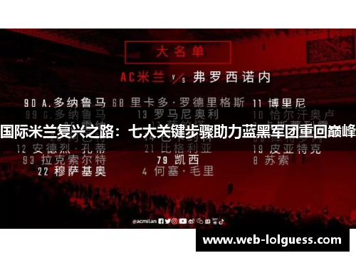 国际米兰复兴之路：七大关键步骤助力蓝黑军团重回巅峰